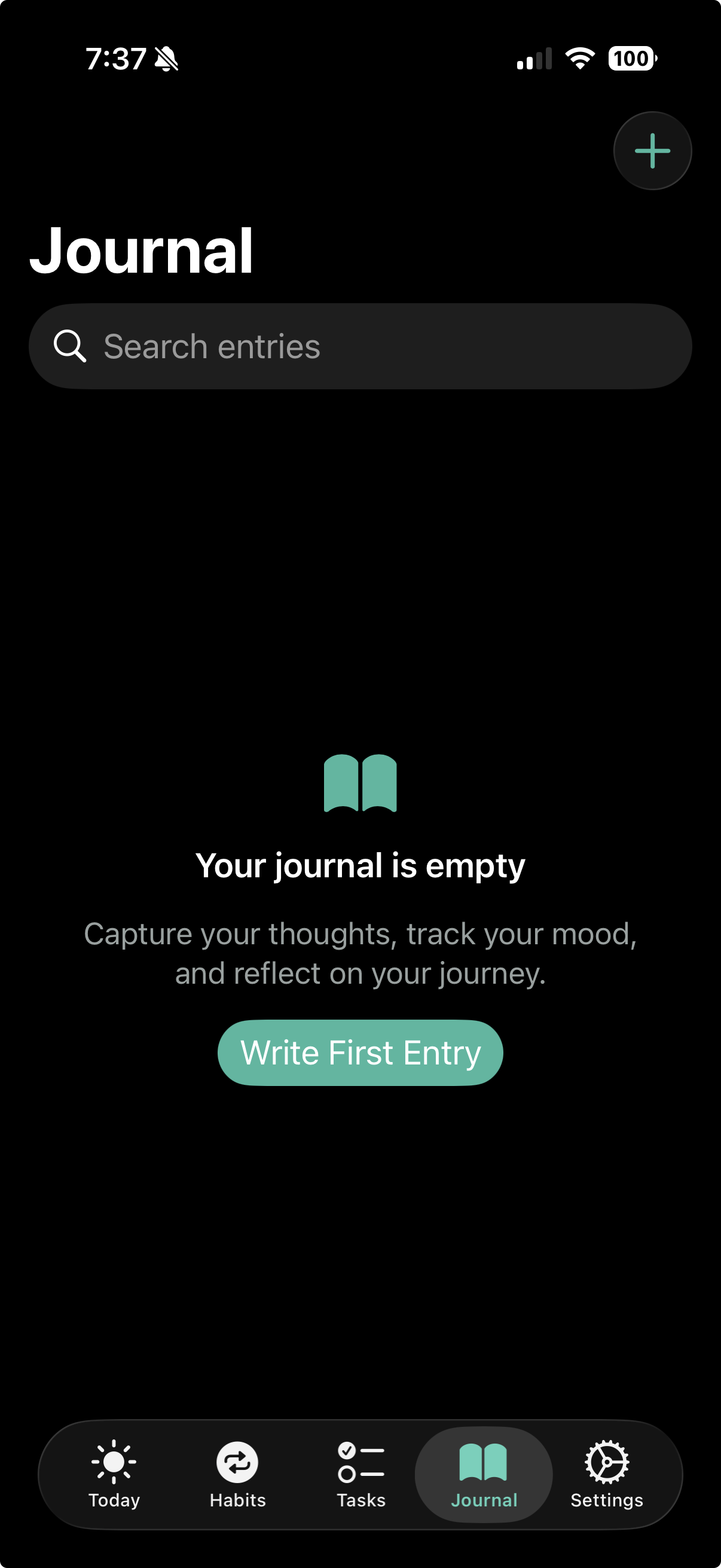 Journal tab with search and empty state