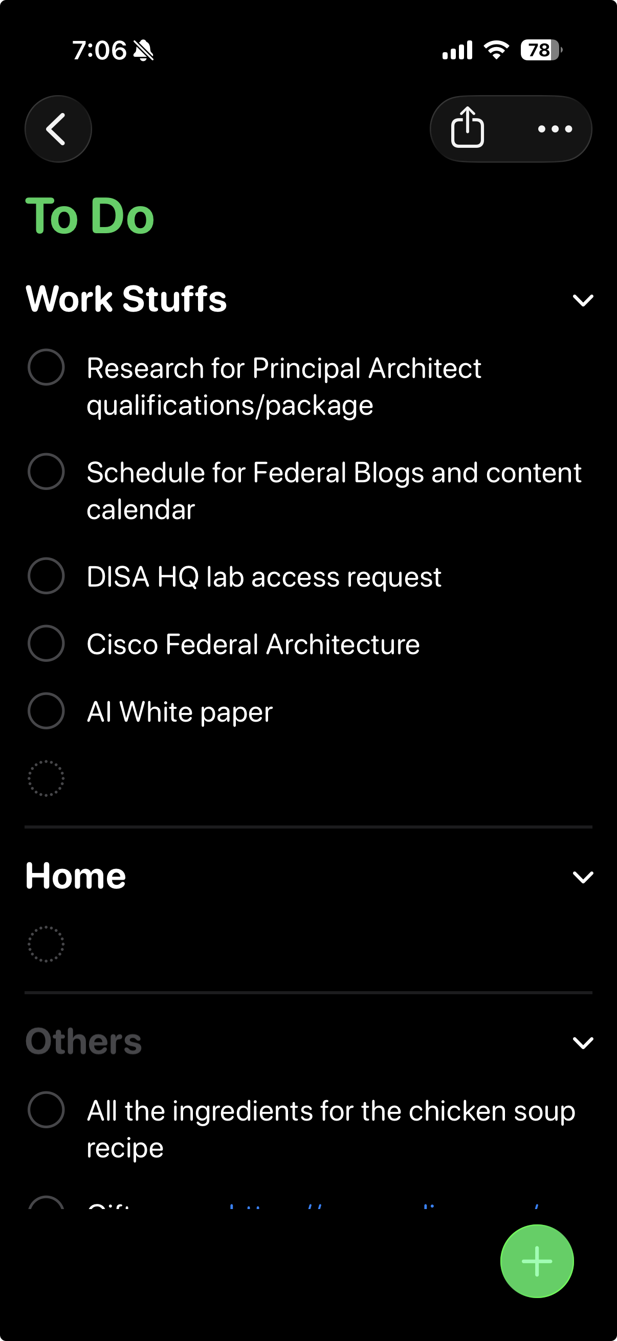 Keystone task list showing Work Stuffs, Home, and Others sections